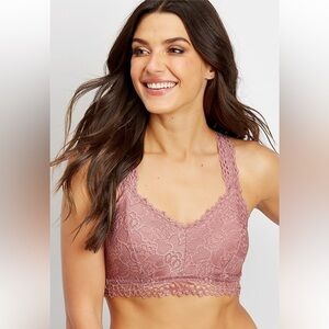 NWT Maurices Lacy Racerback Padded Bralette in Dusty Rose Size Small